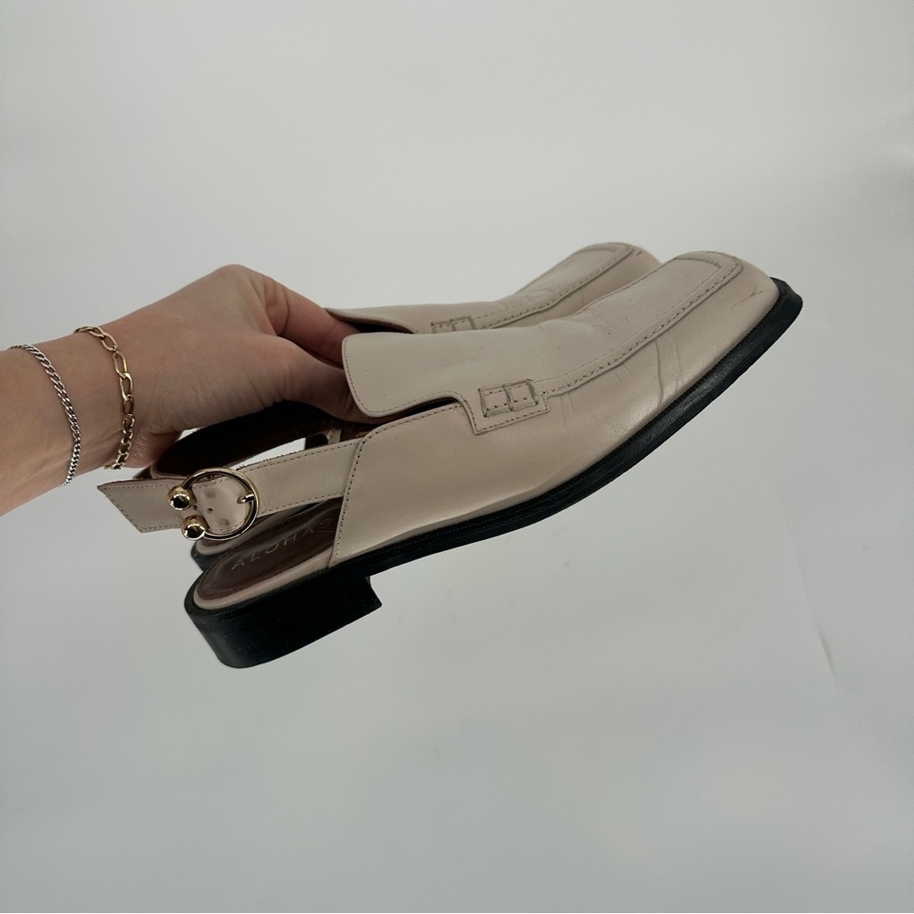 Alohas Abe Slingback Leather Loafer Mules Cream Square Toe Low Heel Size 38 7.5 - Picture 5 of 9